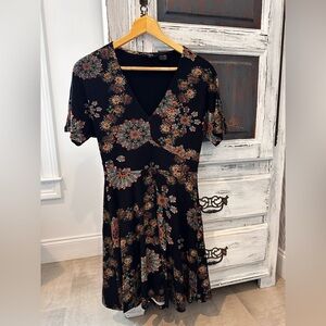 Desigual Tan and Cream Fit and Flare Dress with Flutter Sleeves